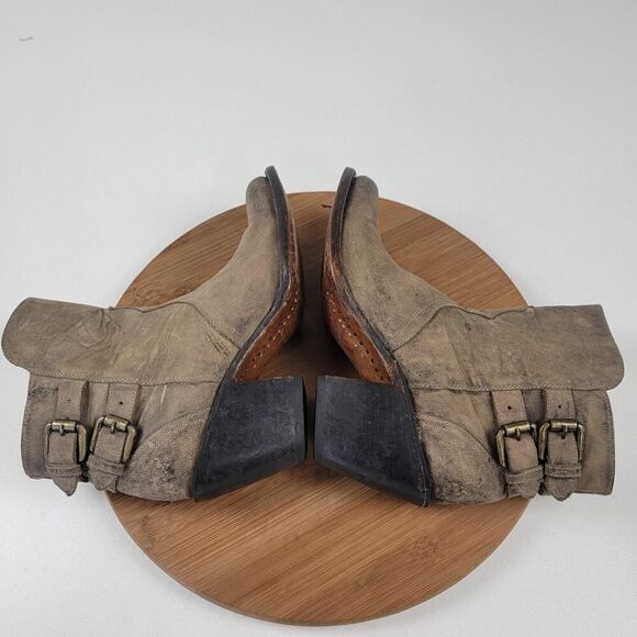 Lucchese Catalina Distessed Brown Leather Booties US 7 B Buckle Western Zip Up - Picture 9 of 14